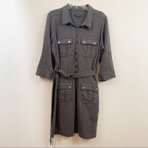 Sharagano Hounds Tooth Plaid Brown Belted Dress